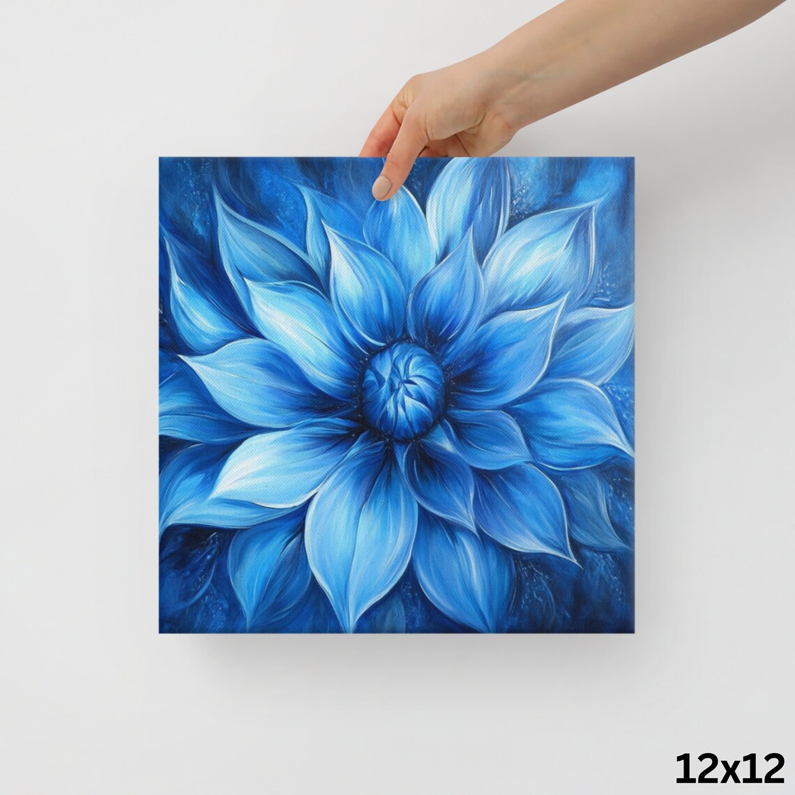 Cobalt Blue Dahlia Flower Bold Blue Floral Oil Painting Poster - Image 2