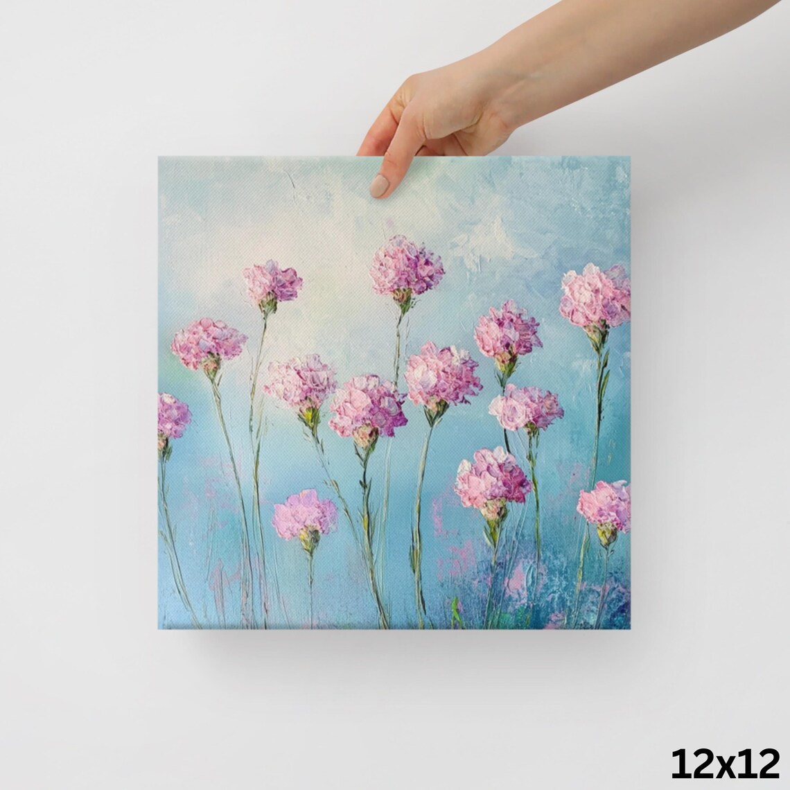 Pink Sea Thrift Flowers Dreamy Blue Sky Painting Print Poster - Image 2