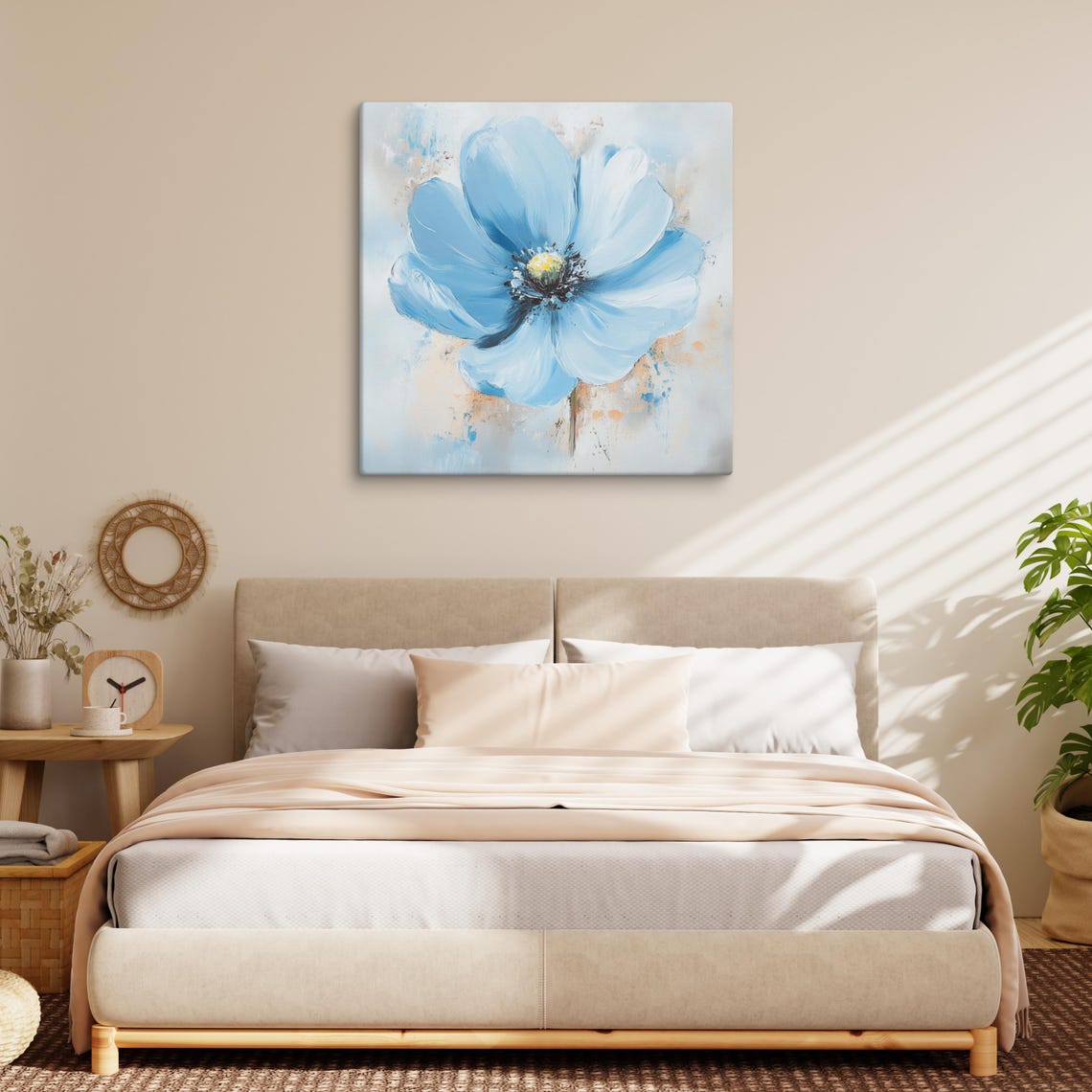 Blue Flower Bloom Impressionist Cream Background Painting Art Poster - Image 4