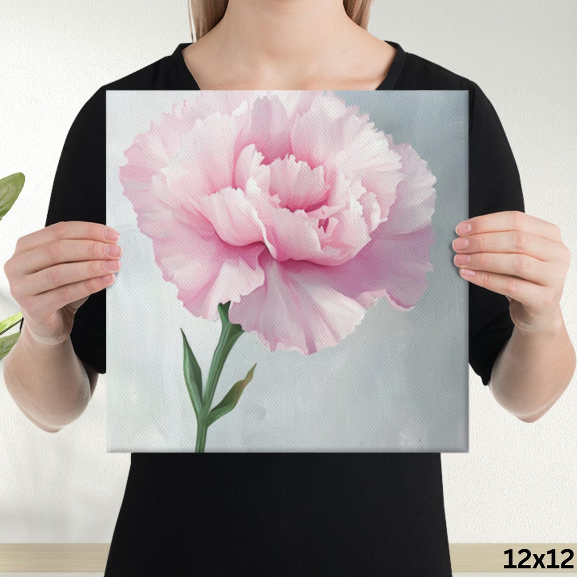Pink Carnation Bloom Soft Gray Background Painting Art Poster - Image 3