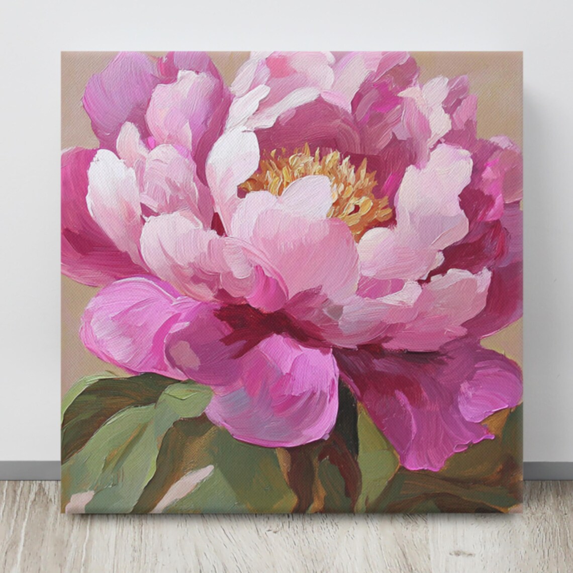 Magenta Pink Peony Golden Center Oil Painting Floral Art Poster - Image 4