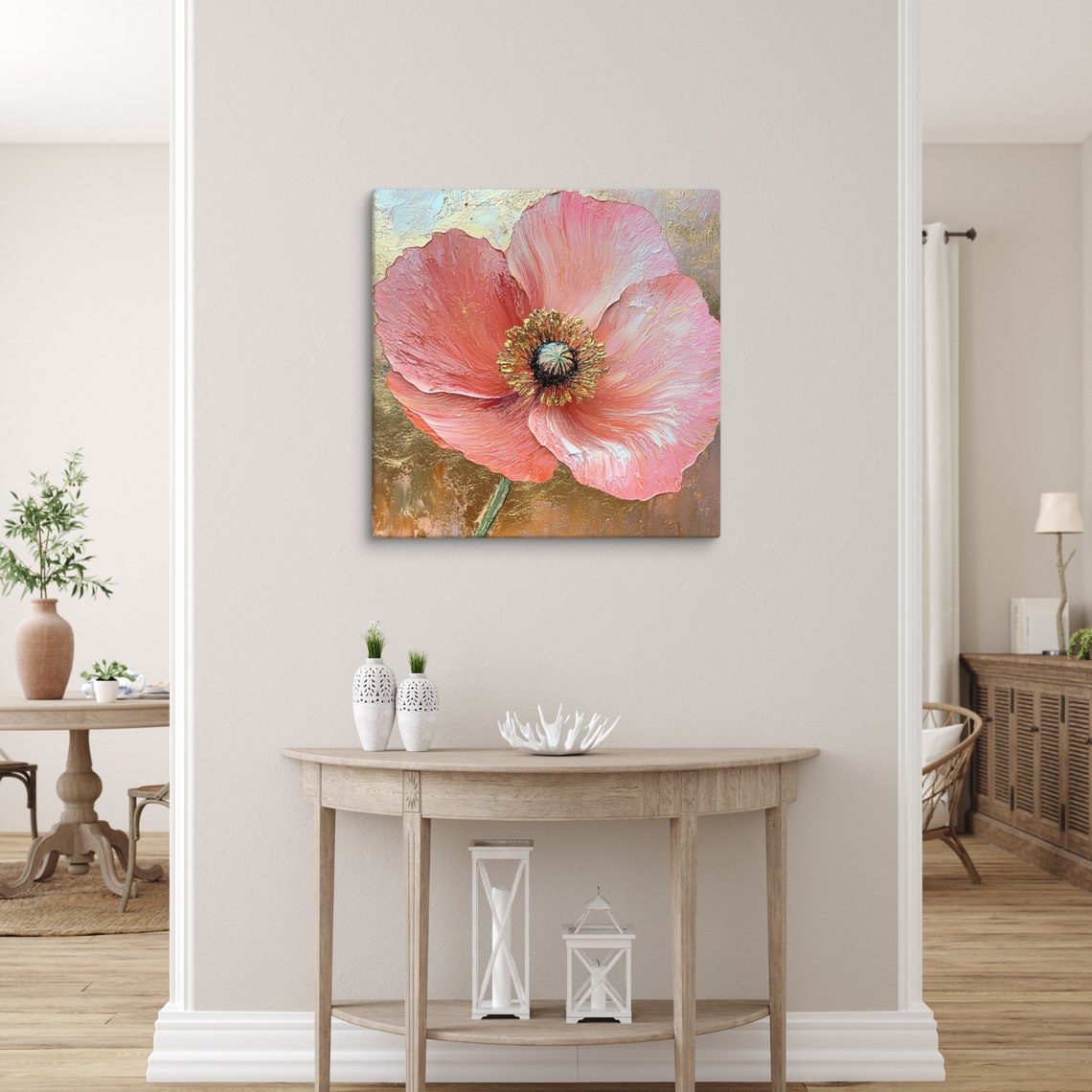 Pink Poppy Print Large Painting Print Flower Wall Art Nature Art Pink Gold Poppy Painting Print Pink Wall Art - Image 4