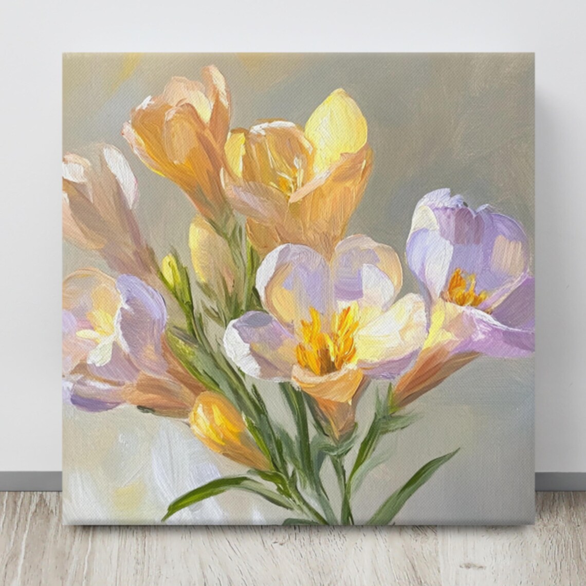 Yellow Purple Freesia Blossoms Soft Oil Painting Floral Art Poster - Image 4