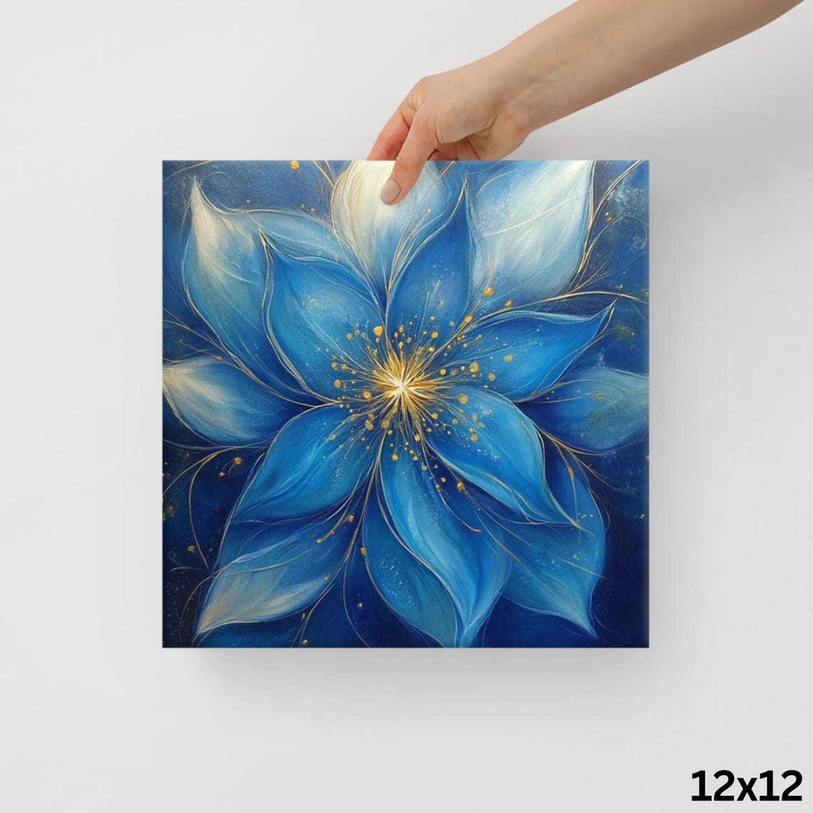 Blue Star Fantasy Flower Golden Center Cosmic Stardust Magical Poster - Image 2