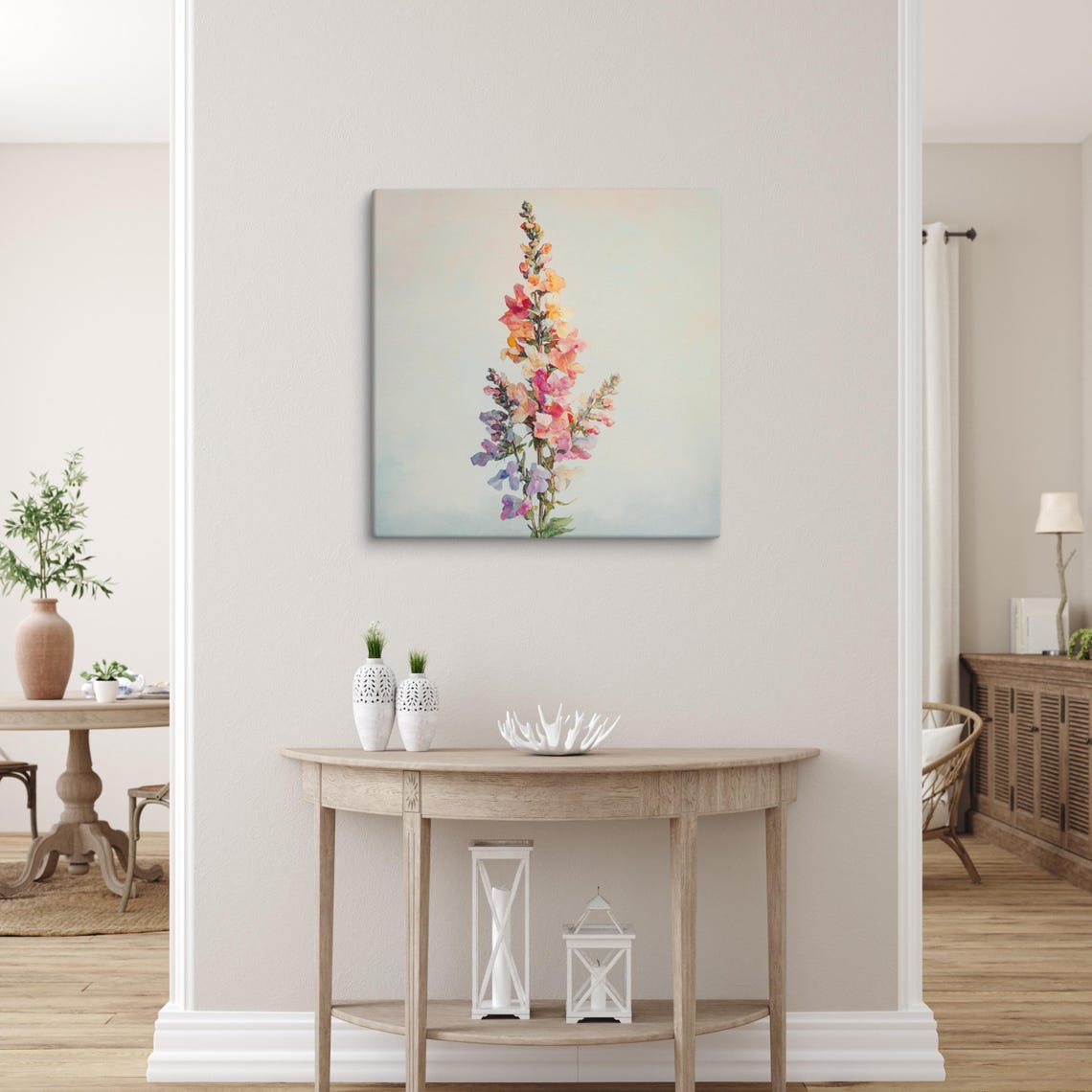 Snapdragon Flower Spikes Coral Pink Lavender Watercolor Art Poster - Image 3