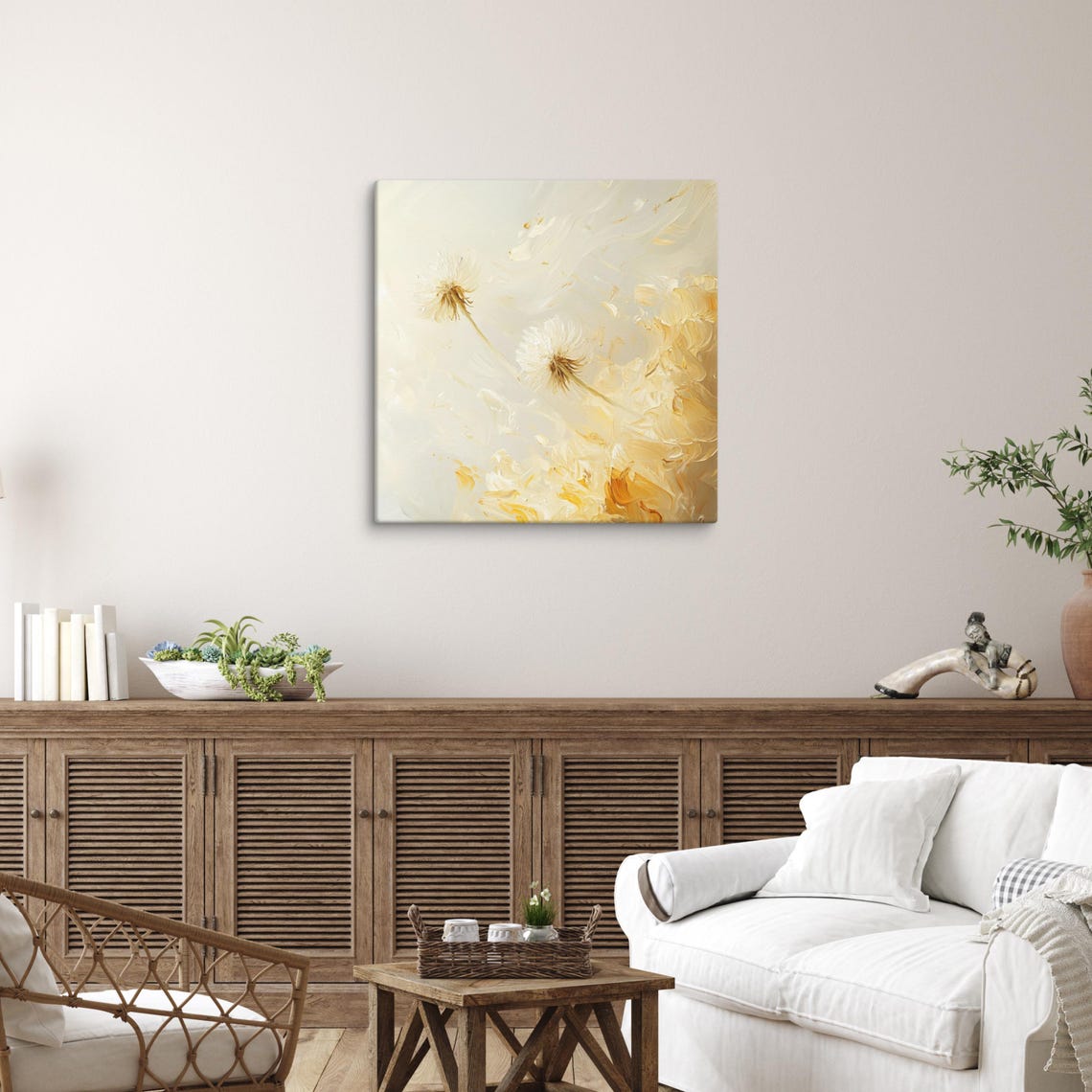 Dandelion Seed Heads Wind Blown Cream Gold Impressionist Poster - Image 4