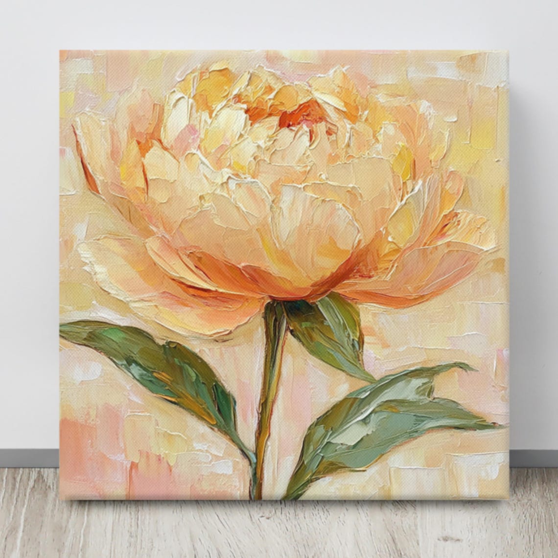 Apricot Peach Peony Oil Painting Warm Textured Floral Art Poster - Image 4