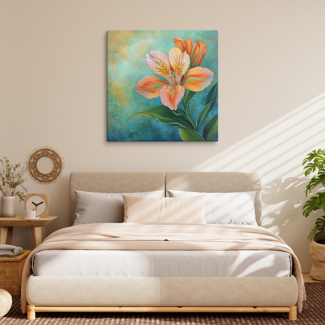 Orange Alstroemeria Peruvian Lily Bloom Turquoise Print Poster - Image 5