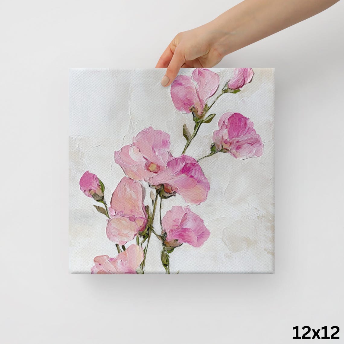 Pink Sweet Pea Blossoms Impasto Spring Floral Painting Poster - Image 2