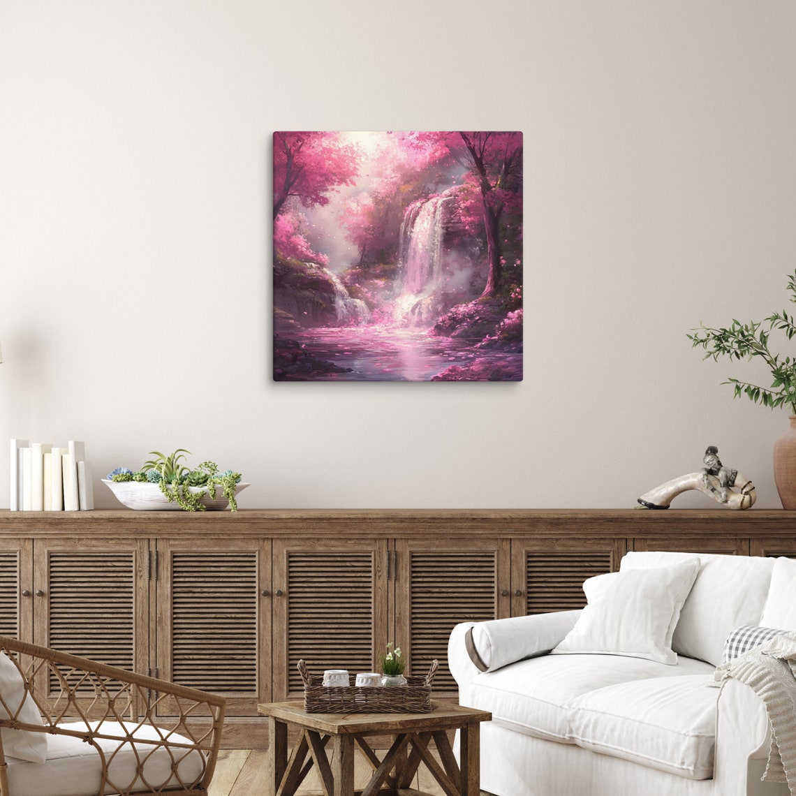 Pink Cherry Blossom Waterfall Spring Flowers Magical Falls Art Print - Image 4