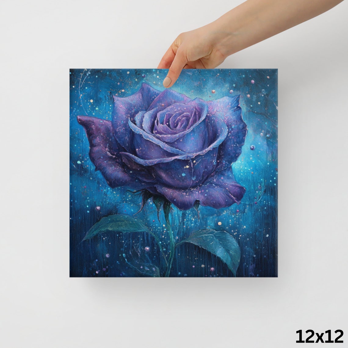 Mystical Purple Rose Starry Night Fantasy Enchanting Floral Art Poster - Image 2