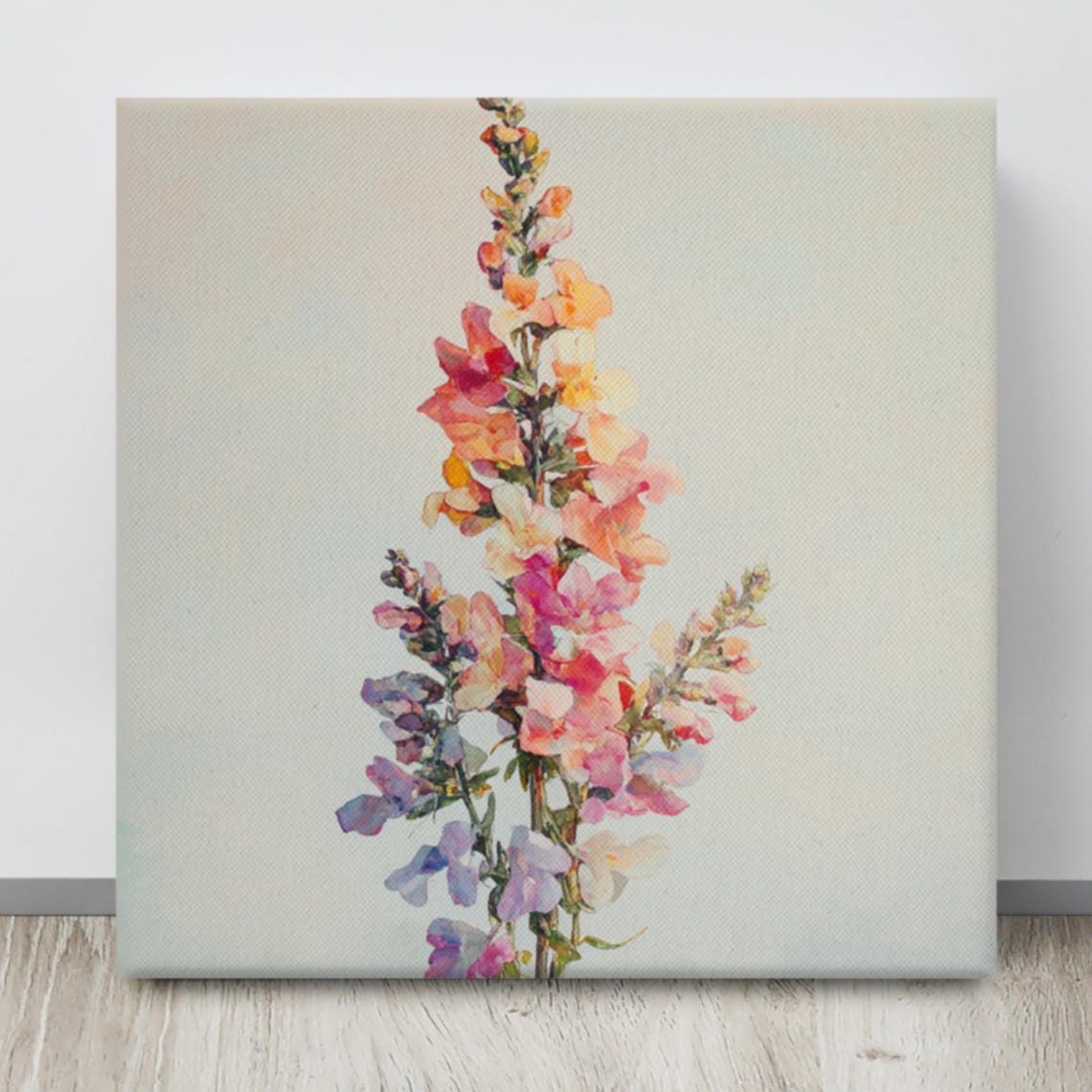 Snapdragon Flower Spikes Coral Pink Lavender Watercolor Art Poster - Image 4