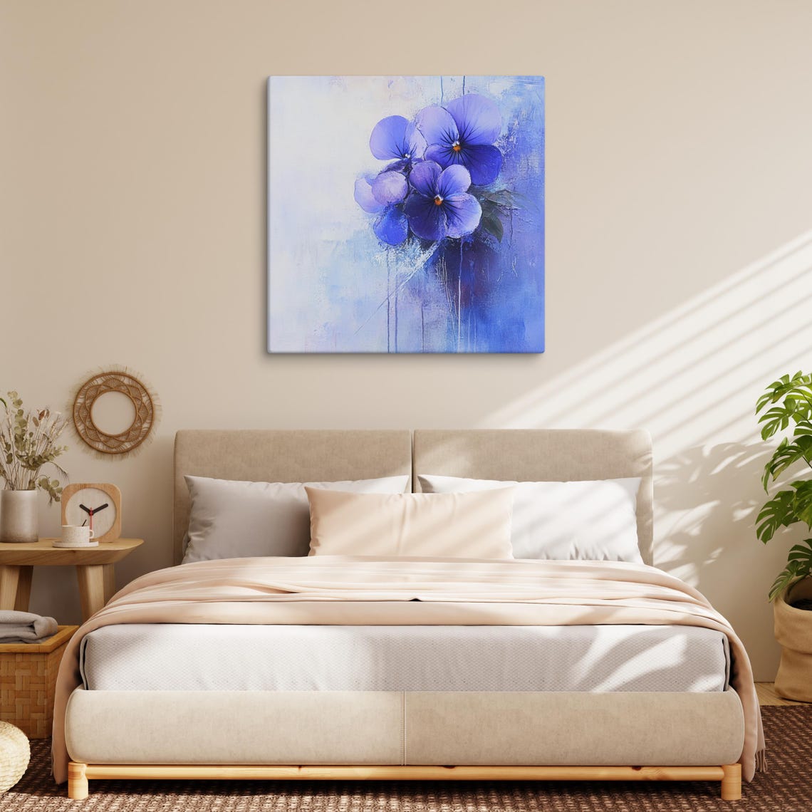 Purple Violets Blue Abstract Dreamy Floral Oil Painting Poster - Image 2