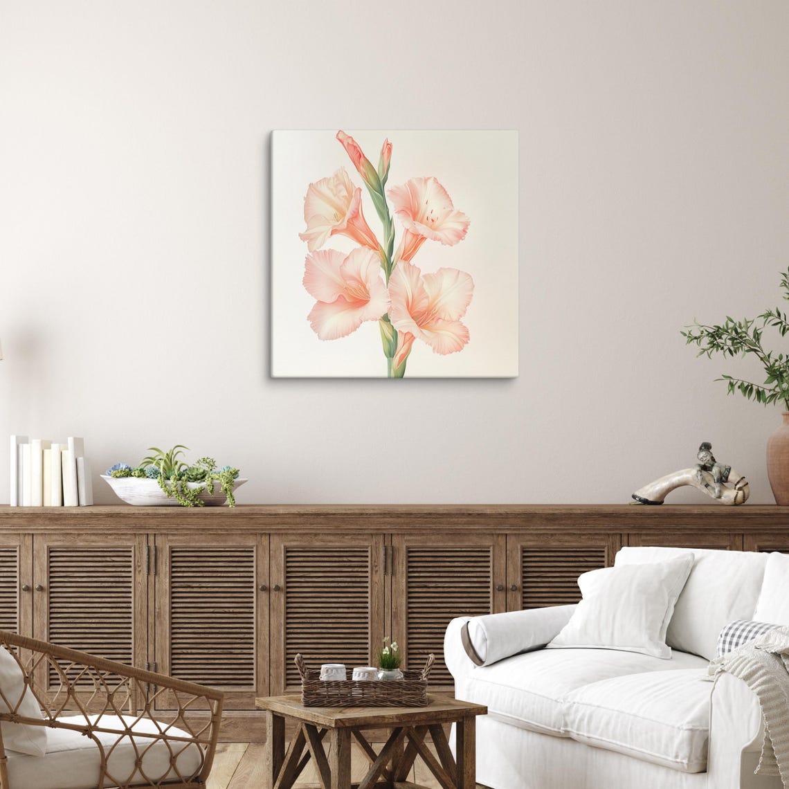 Peach Coral Gladiolus Blooms Cream Botanical Illustration Art Poster - Image 5