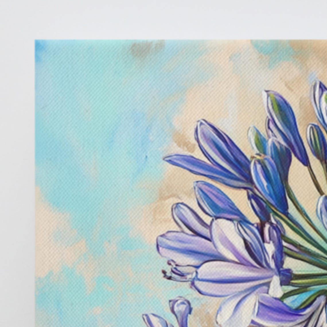 Blue Agapanthus Flower Umbel Turquoise Sky Painterly Wall Art - Image 3