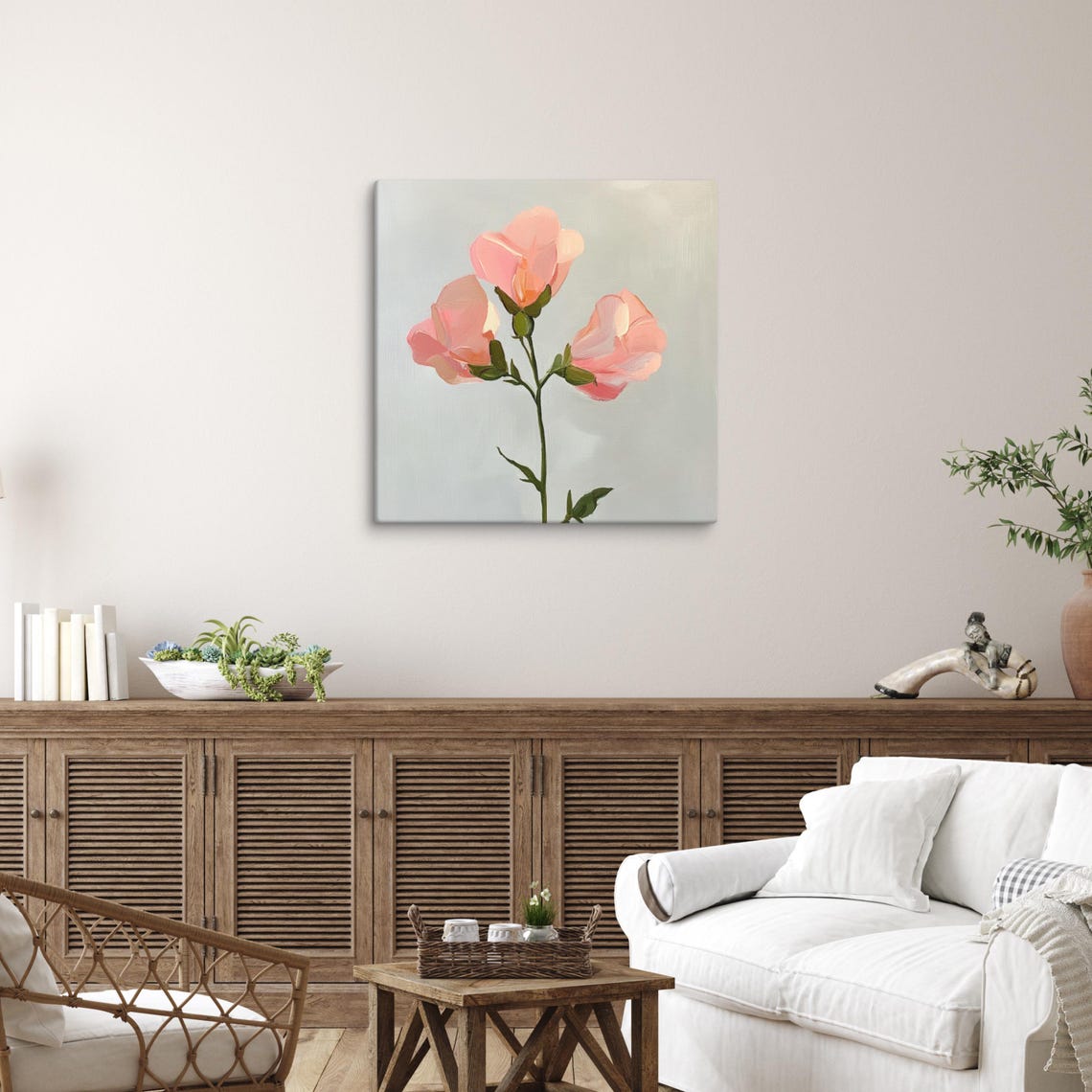 Pink Sweet Pea Flower Wall Art Painting Print Living Room Wall Art Sweet Pea Art Flower Painting Print Nature Artwork - Image 3