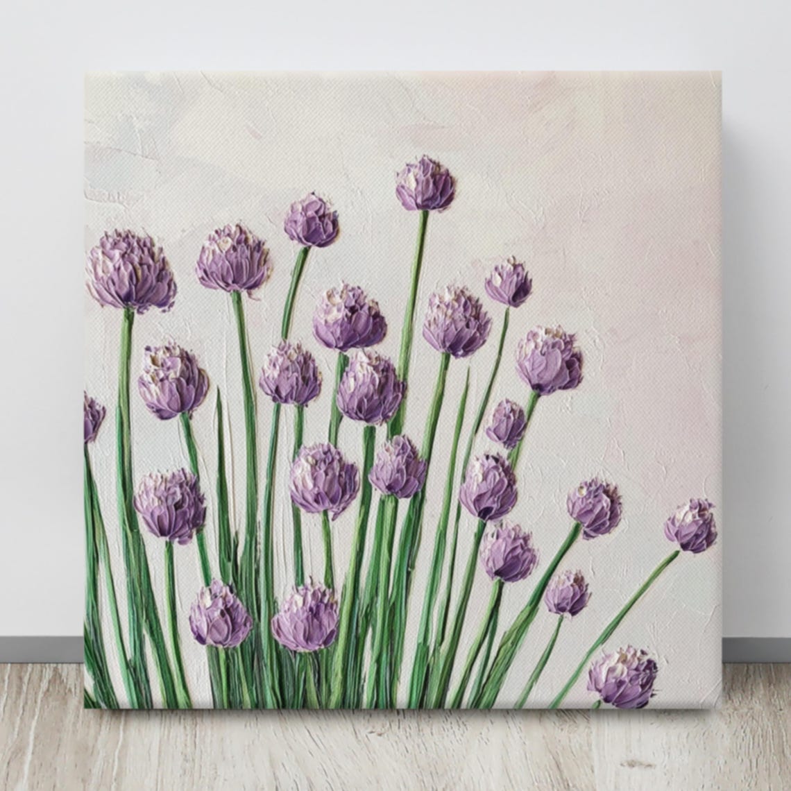 Purple Chive Blossoms Tall Stems Impasto Botanical Art Poster - Image 4