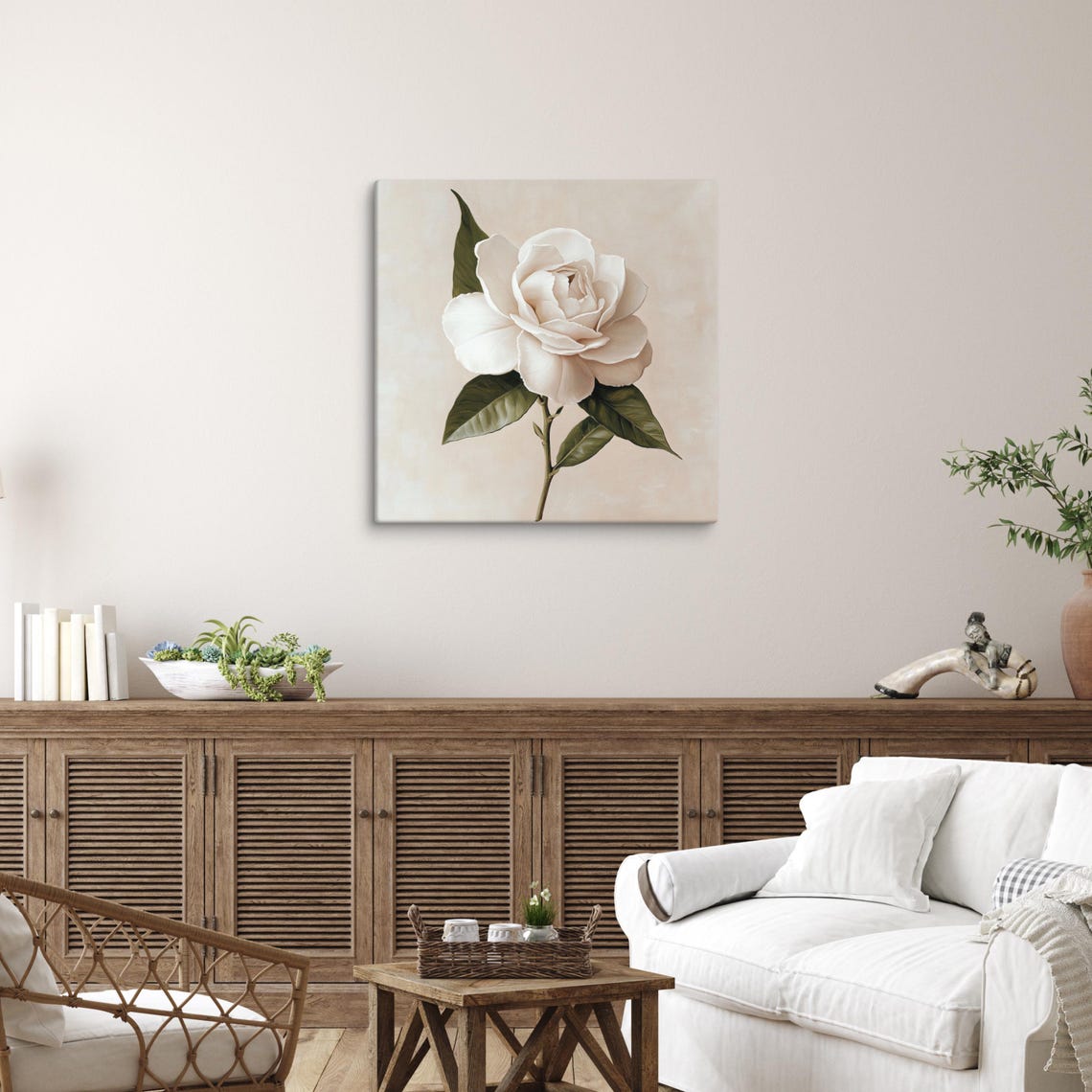 Classic White Rose Cream Beige Timeless Botanical Painting Poster - Image 5