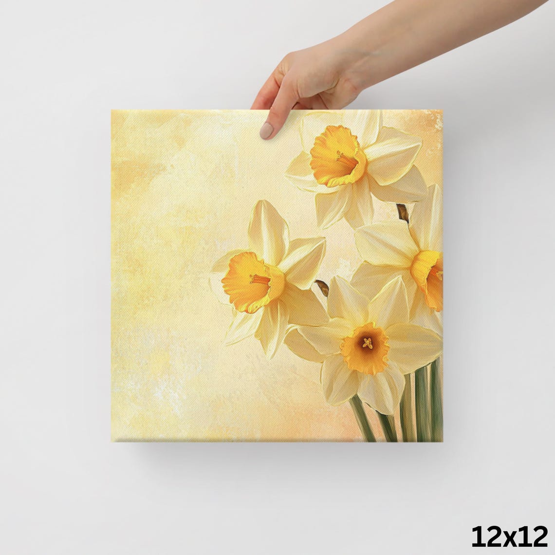 White Daffodil Flowers Golden Yellow Centers Painting Print Poster - Image 2