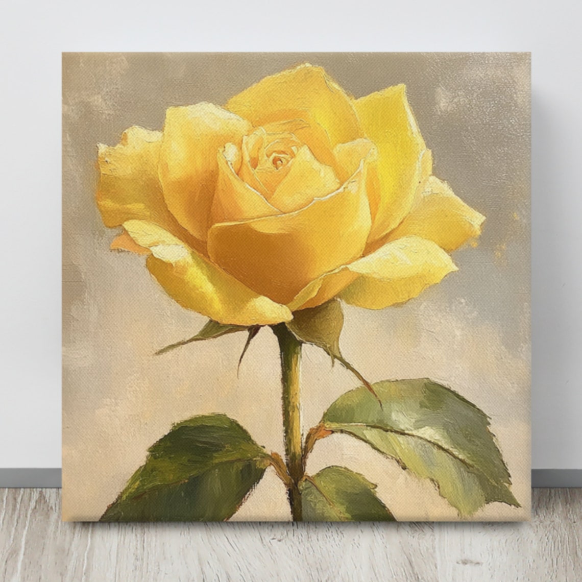 Golden Yellow Rose Single Bloom Classic Oil Painting Wall Poster - Image 4