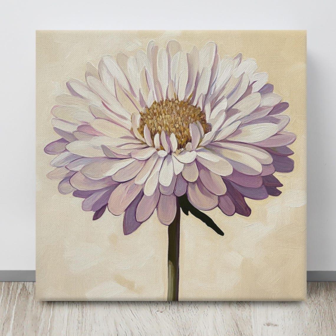 White Aster Golden Center Warm Cream Botanical Painting Print - Image 4