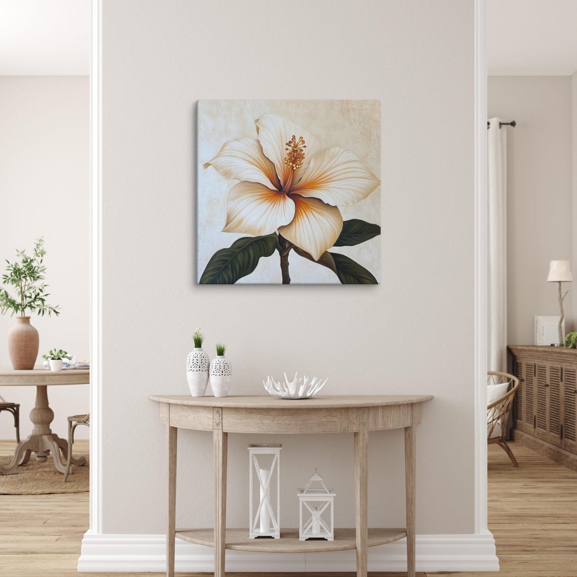 Cream White Hibiscus Flower Neutral Beige Botanical Wall Poster - Image 5