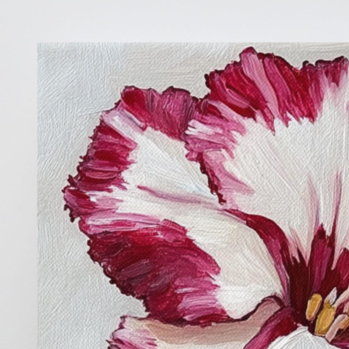 Crimson White Dianthus Carnation Bloom Impasto Floral Art Poster - Image 3