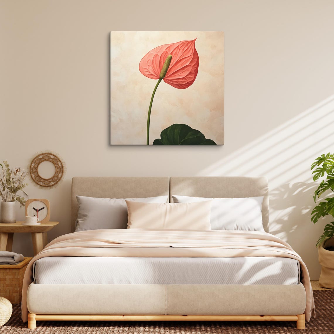 Coral Red Anthurium Laceleaf Flower Minimal Painting Print Poster - Image 3