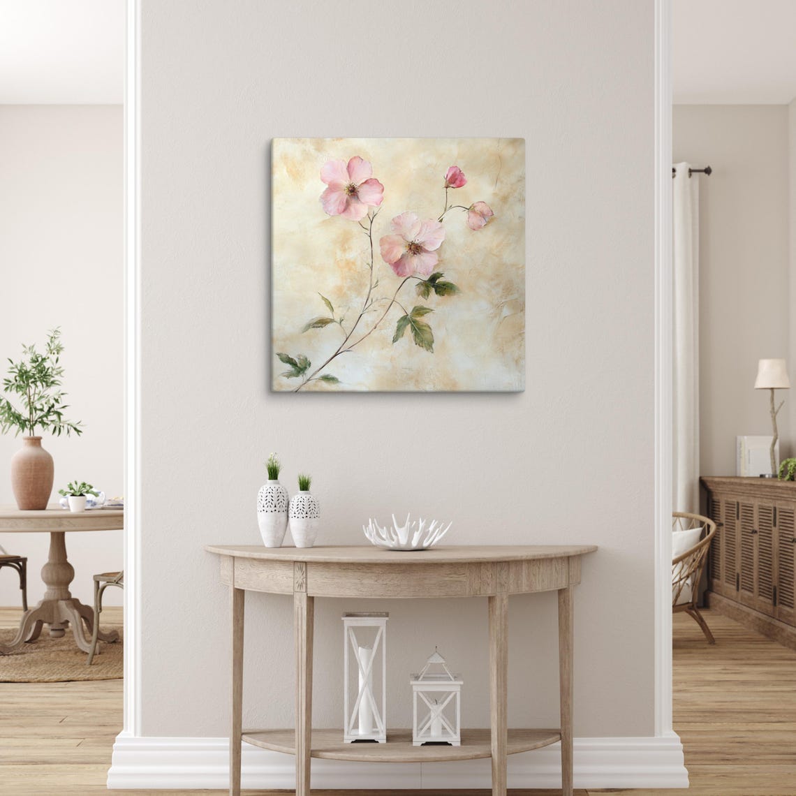 Pink Eglantine Wild Rose Watercolor Aged Paper Floral Art Poster - Image 5