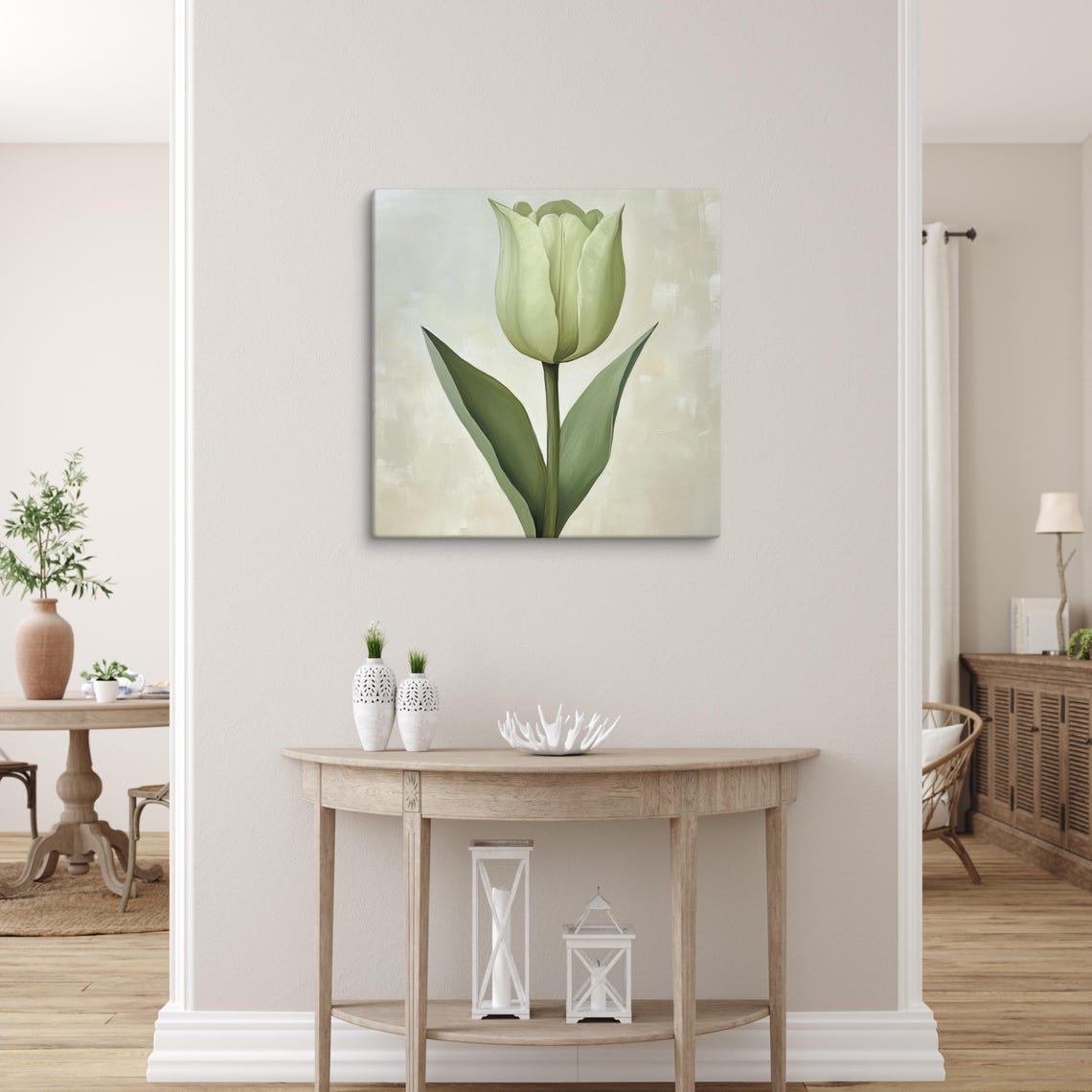 Pale Green Tulip Tall Single Bloom Cream Botanical Floral Art Poster - Image 3