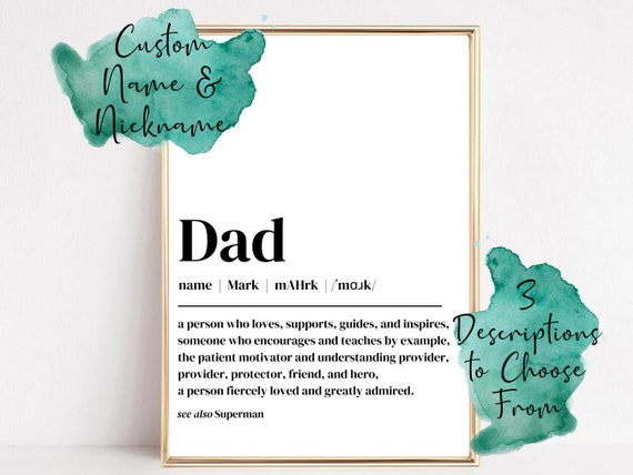 Personalized Dad Dictionary Wall Art Fathers Day Gift Custom Gift For Dad Father Daddy Dada Pops Definition Noun Sign