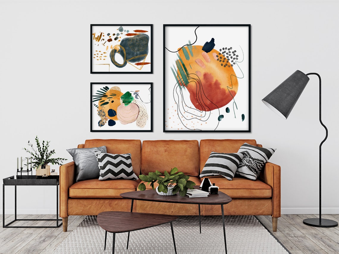 Burnt Orange Green Rust Abstract Watercolor Contour Line Poster - Image 3