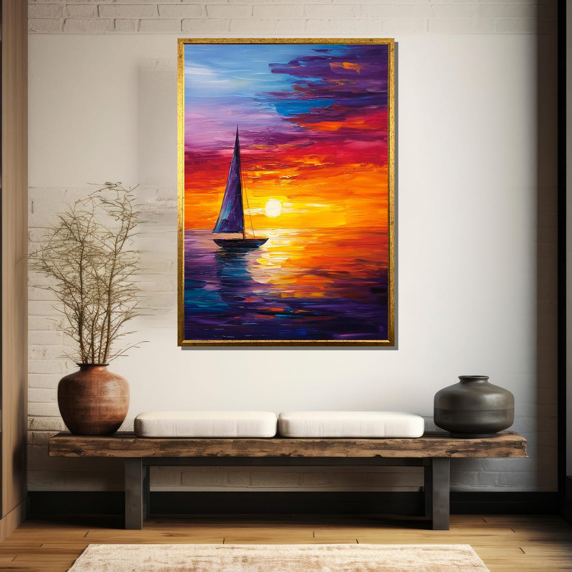 Vibrant Sunset Sailboat Painting Bold Nautical Gift And Coastal Wall Art For Ocean Lovers - Image 5