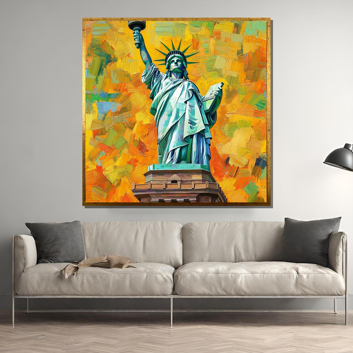 Statue Of Liberty Impressionist Brushstrokes Golden Sky Poster