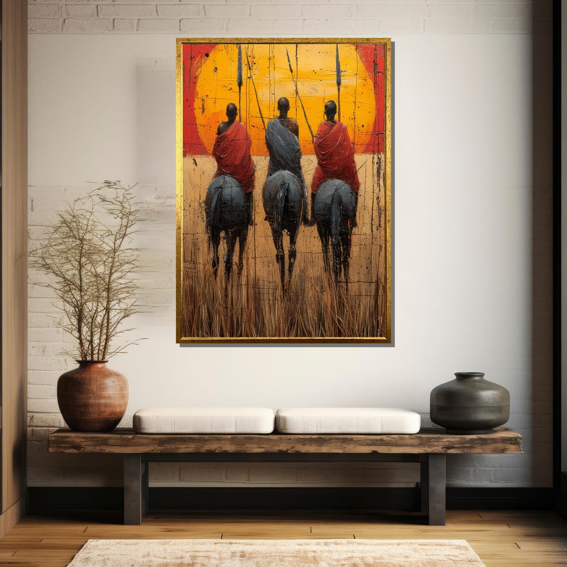 Three African Horsemen Riding Toward A Fiery Sunset Sky Poster - Image 5