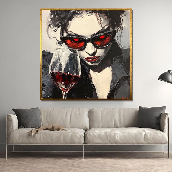 Femme Fatale With Red Sunglasses Dark Noir Wine Glass Poster