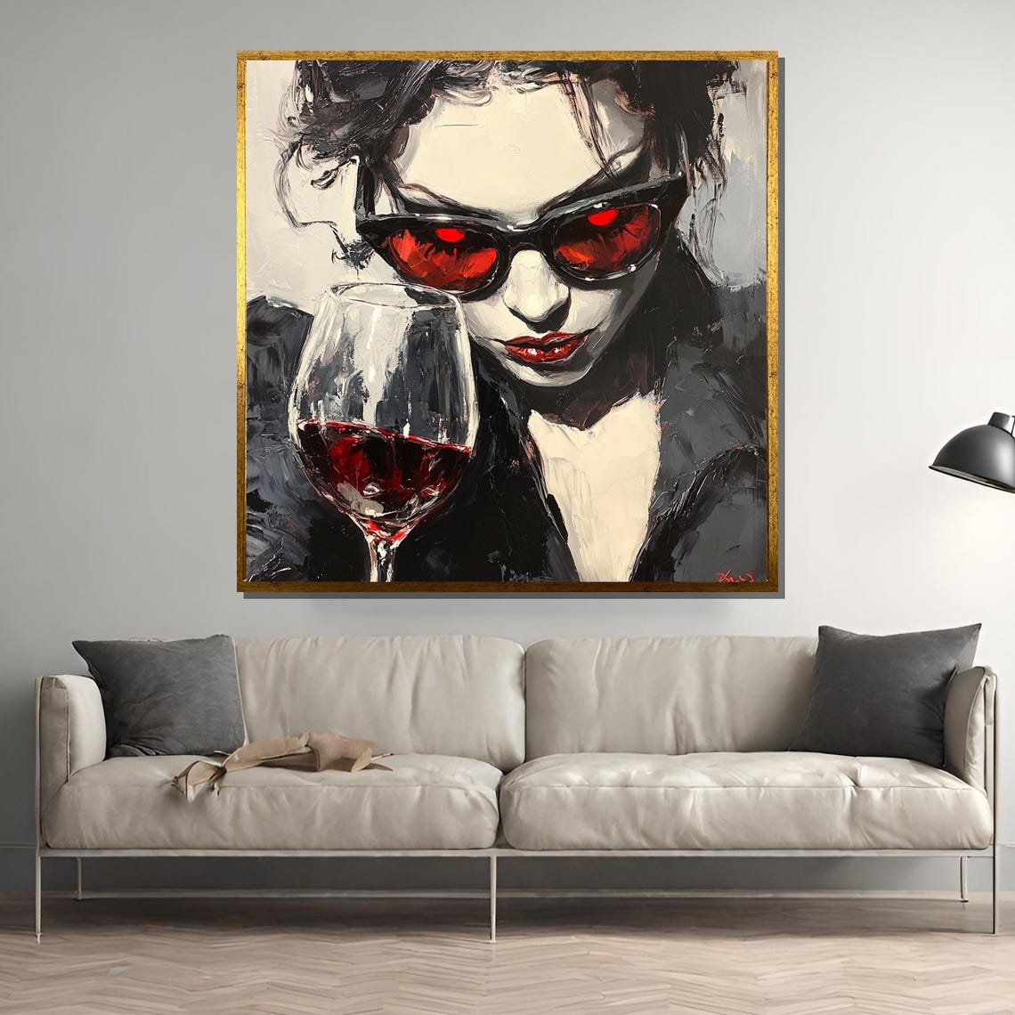 Femme Fatale With Red Sunglasses Dark Noir Wine Glass Poster