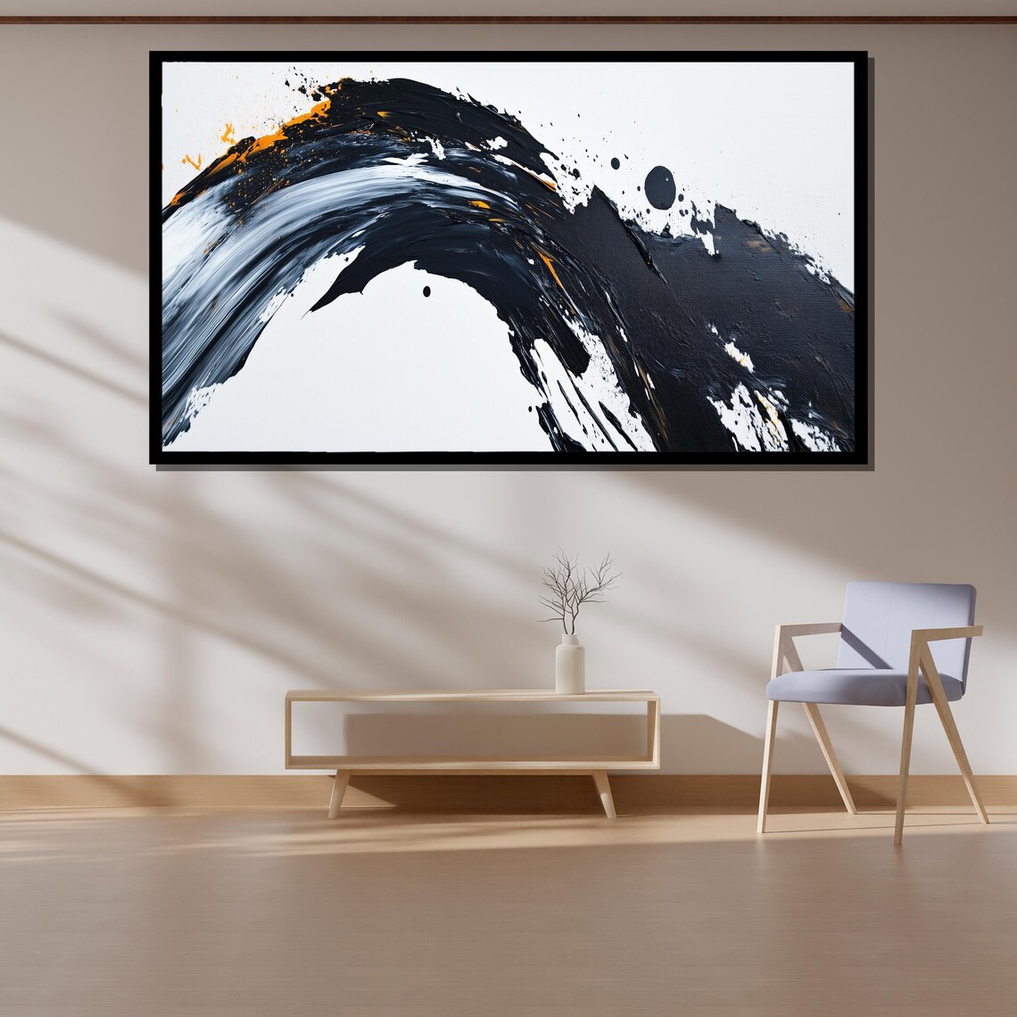 Minimalist Brushstroke Painting Bold Black And White Art Gift For Modern Wall Decor - Image 4
