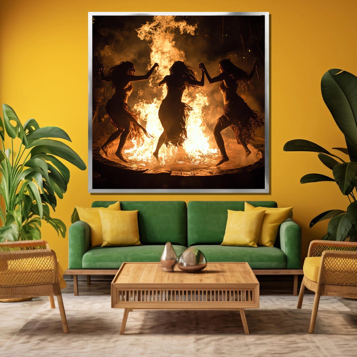 Three Dancers Around the Bonfire Night Silhouette Wall Poster - Image 3