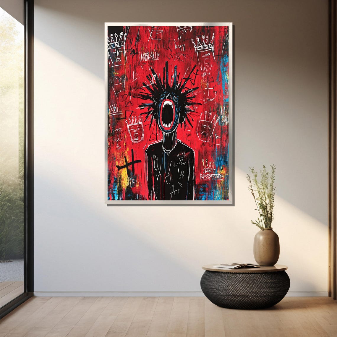 Jean Michel Basquiat Style Painting Neo Expressionist Graffiti Art Abstract Urban Street Wall Art Bold Red Expressionism Poster - Image 3