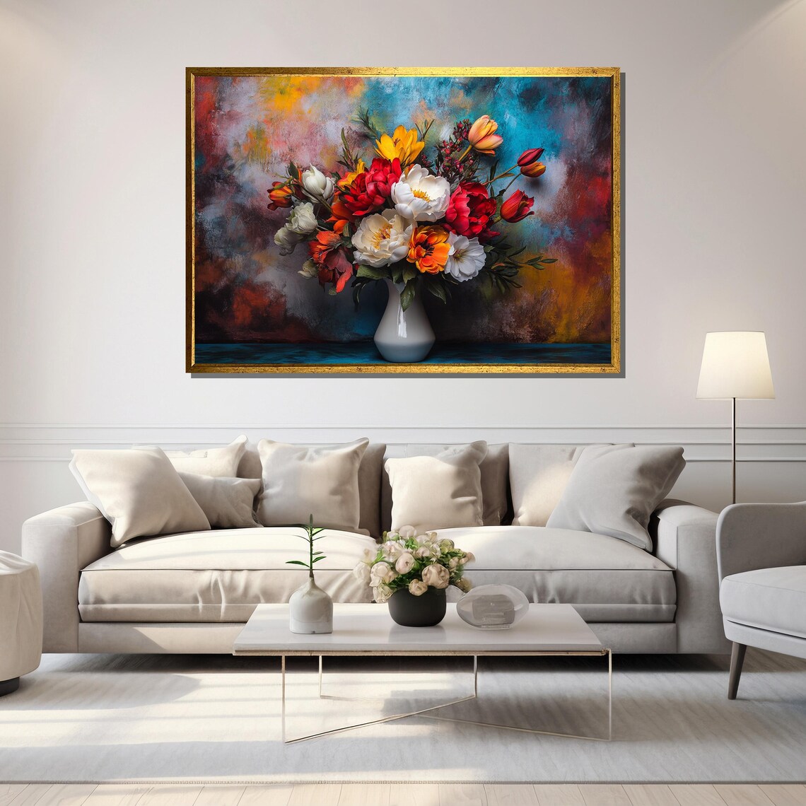 Vibrant Peony Lily And Tulip Bouquet In A White Vase Floral Poster - Image 5