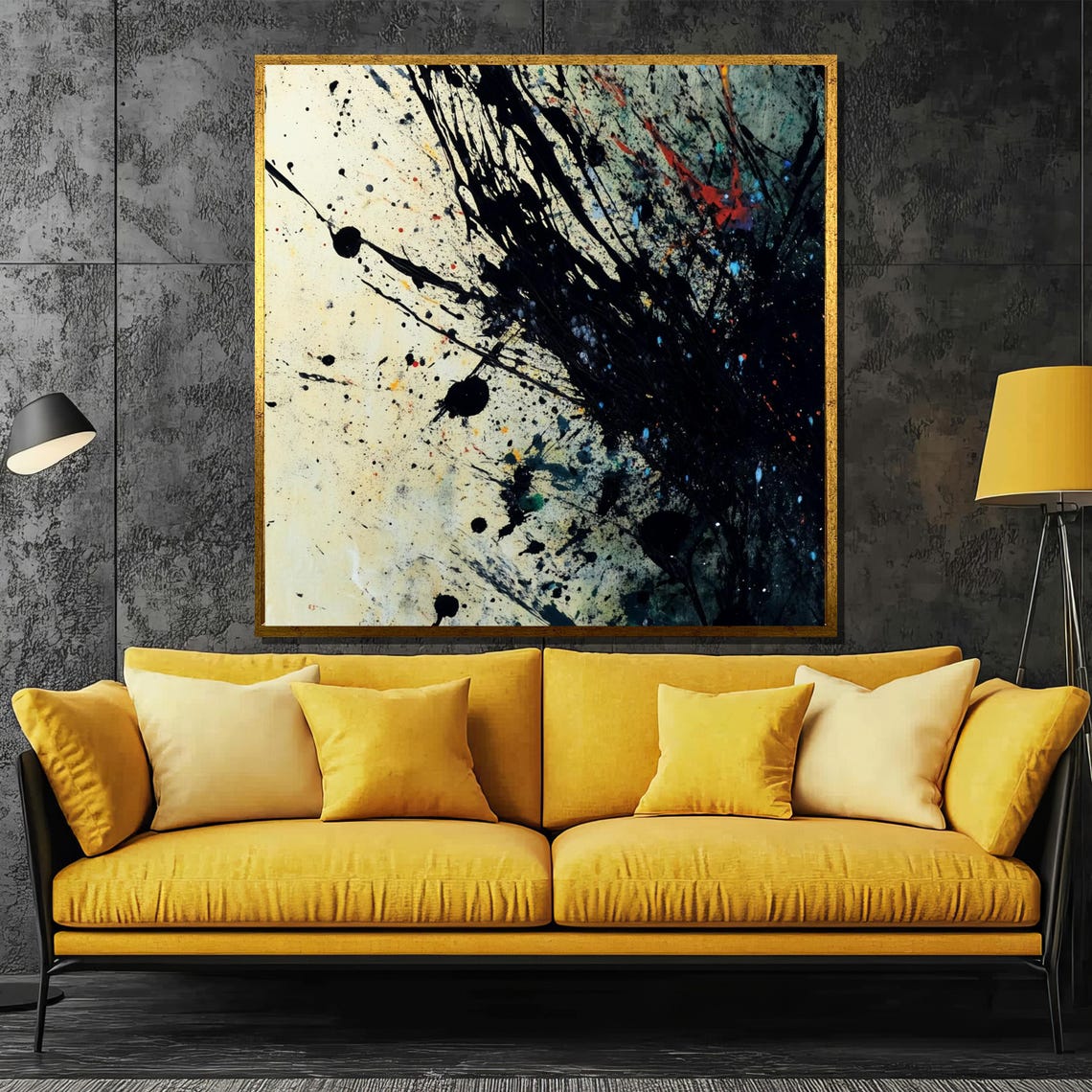 Vibrant Red Paint Splatter on Black Background Bold Abstract Poster