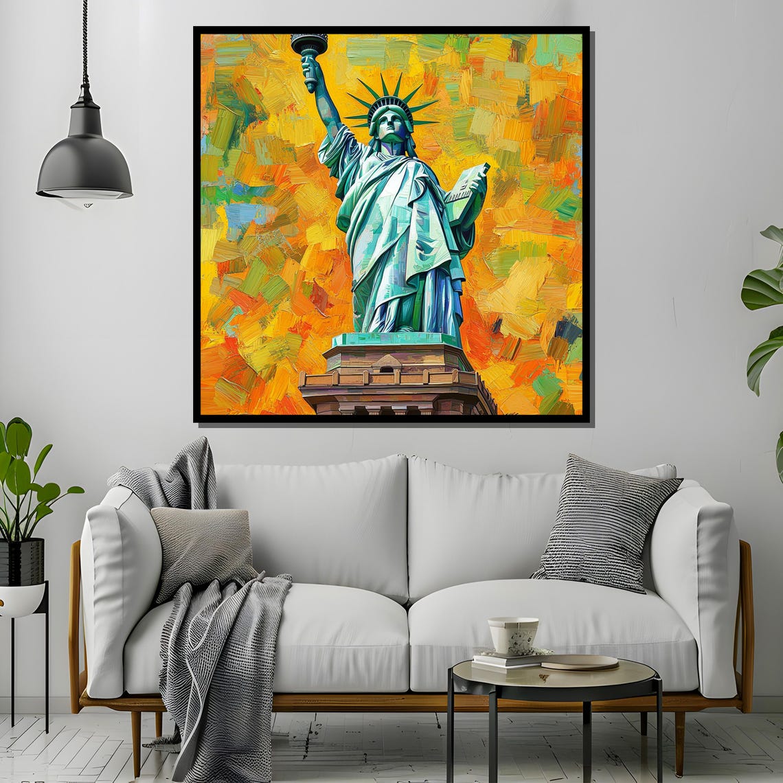 Statue Of Liberty Impressionist Brushstrokes Golden Sky Poster - Image 4
