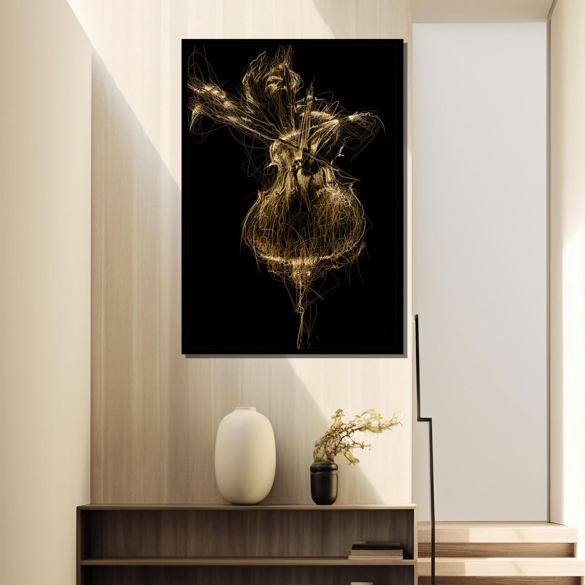 Abstract Golden Line Art Dancer On A Black Background Poster - Image 4
