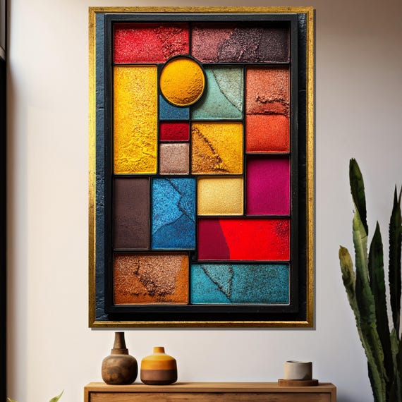 Modern Geometric Wall Art Bold Colorful Abstract Painting Eye Catching Contemporary Vibrant Home Decor Gift For Art Lovers