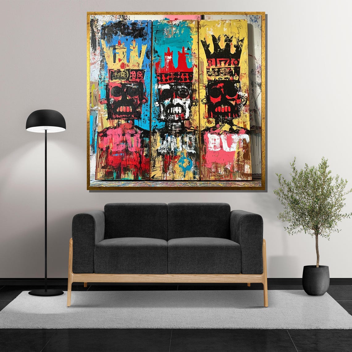 Basquiat Triptych Painting Abstract Graffiti Art Urban Street Art Wall Decor Bold Skull King Artwork Contemporary Statement Gift - Image 5