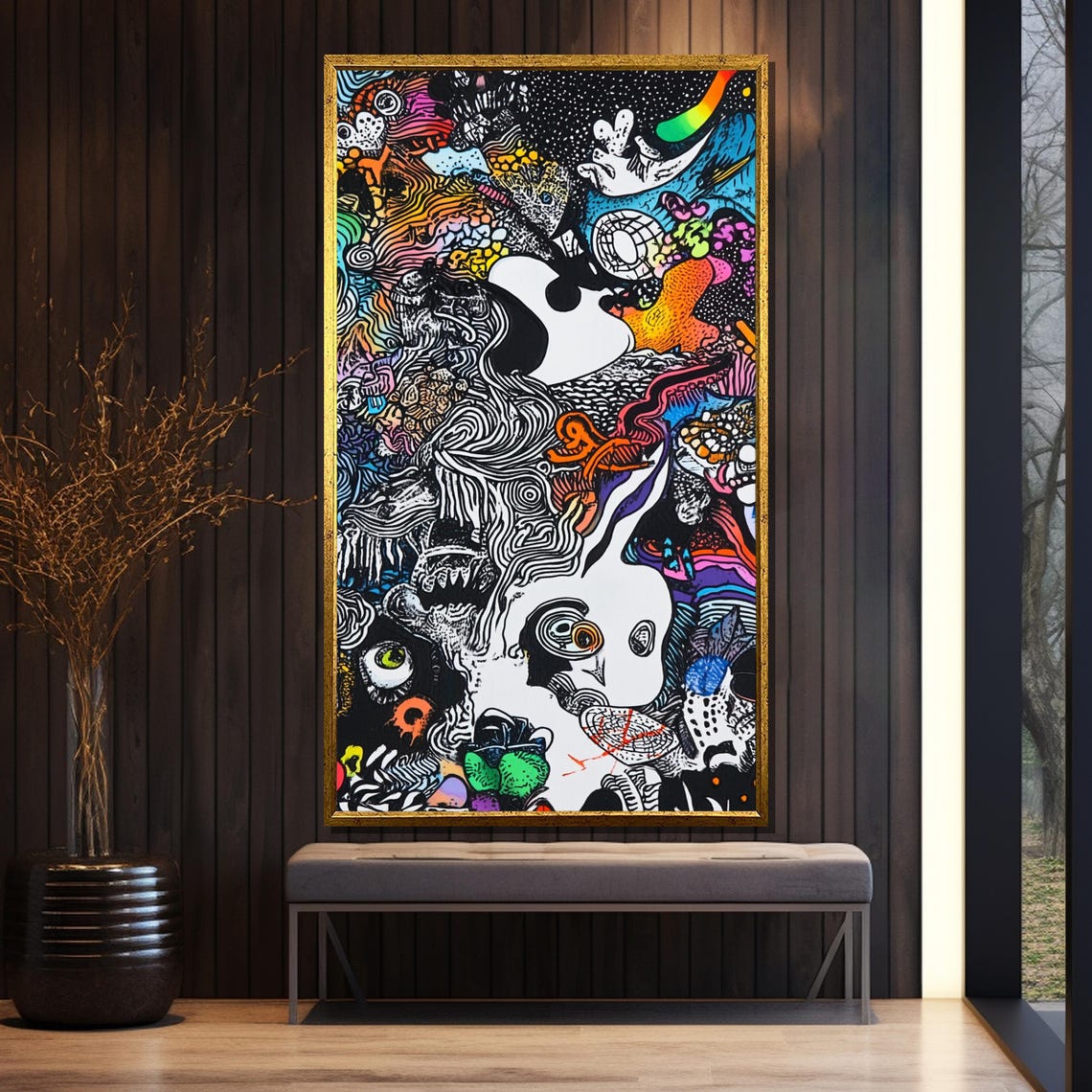 Surreal Black and White Doodle Art with Psychedelic Details Poster - Image 5