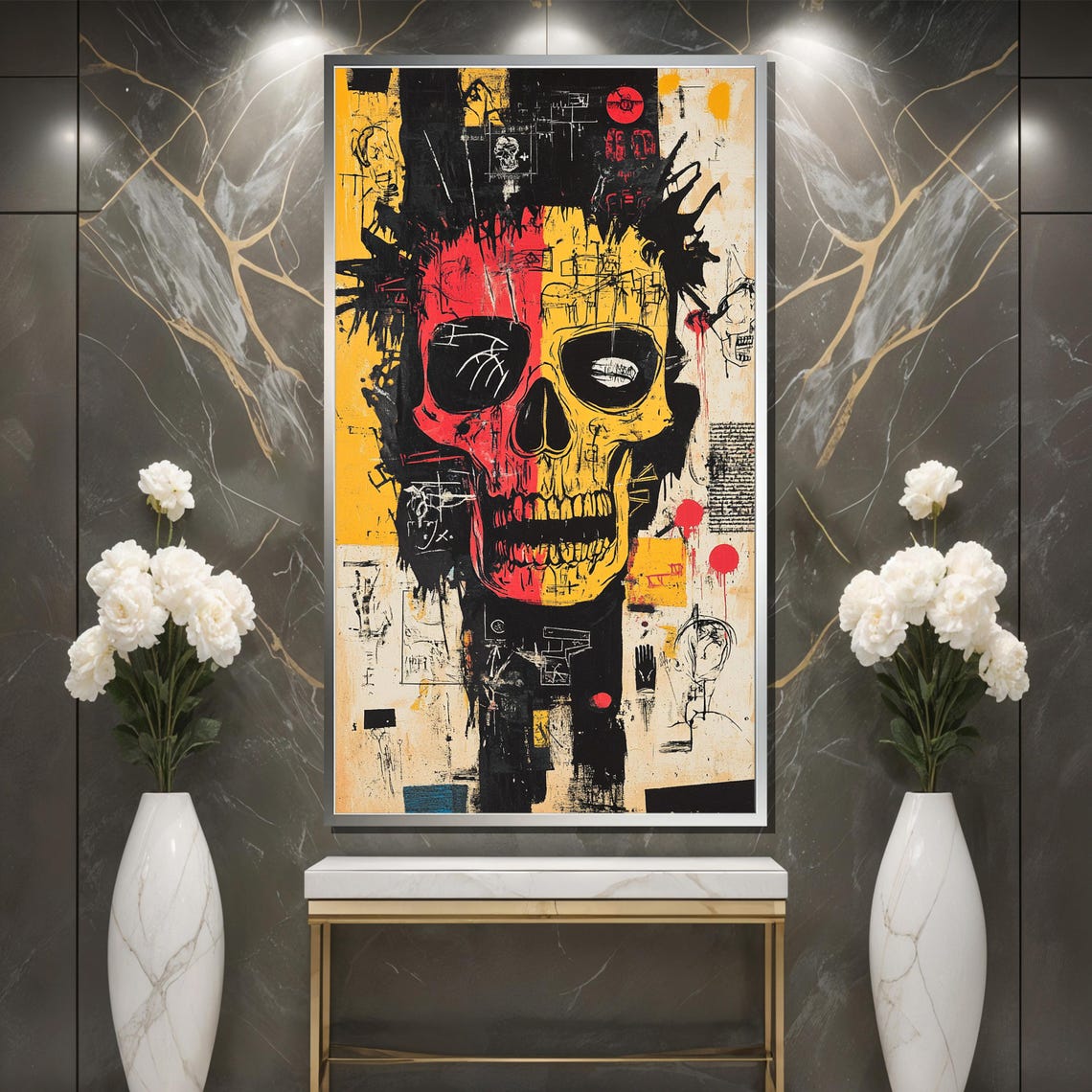 Basquiat Inspired Skull Painting Abstract Graffiti Art Urban Street Art Wall Decor Bold Contemporary Artwork Edgy Statement Gift - Image 3