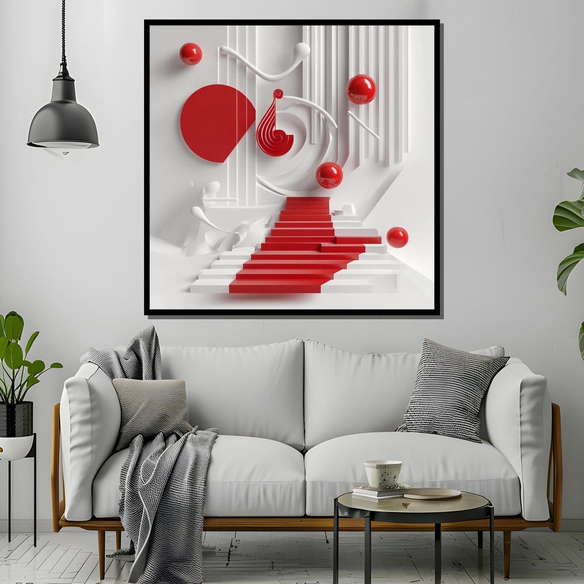 Abstract Minimalist Red And White Painting Geometric Modern Wall Art Contemporary Home Decor Gift - Image 4