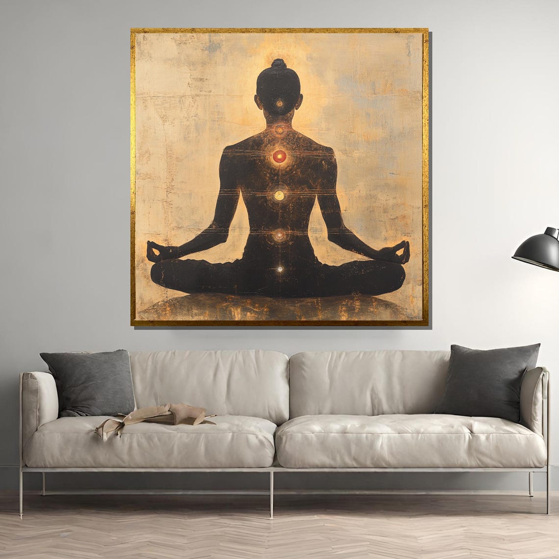 Chakra Meditation Silhouette in Lotus Pose Golden Aura Poster